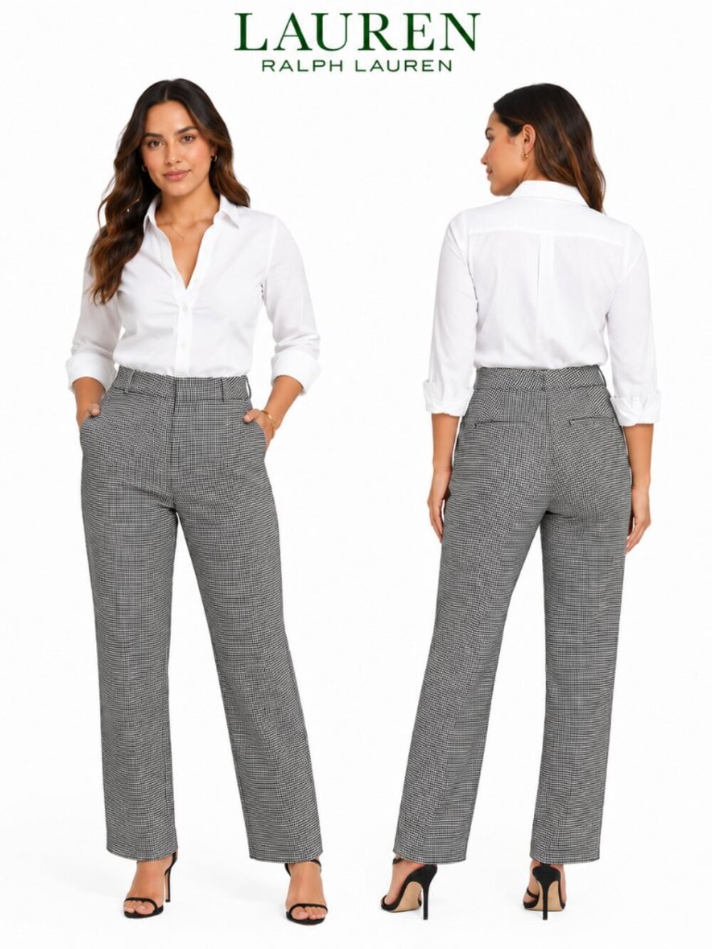 Lauren Ralph Lauren Houndstooth Dress Pants Black White Straight Leg Size 4